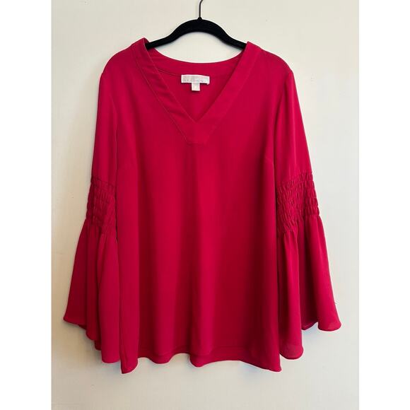 MICHAEL Michael Kors Bell Sleeve Smocked Blouse Women’s Medium Hot Pink - Picture 1 of 6